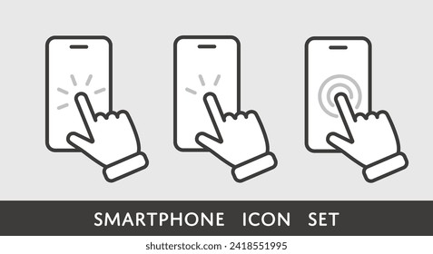 Icon set of hand touching smartphone
