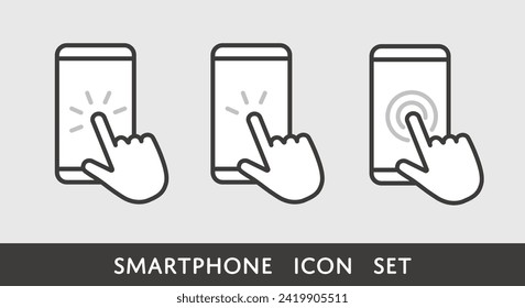 Icon set of hand touching smartphone