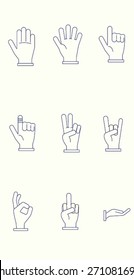 Icon set of Hands with Dark Lines and Light Background