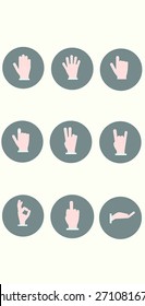 Icon set of Hands with Gray, Circle-shaped Background