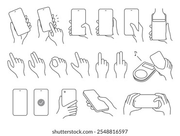 Icon set of hands operating a smartphone