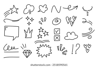 Icon set handwritten white background editable stroke 