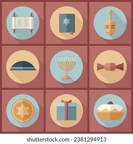 Icon set for Hanukkah. Can be used for advent calendar. Isolated vector.
