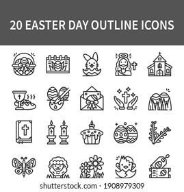 icon set of happy easter day. 64x64 pixel, Easter day outline icons, icon Editable stroke.