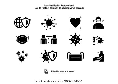 Icon Set Health Protocol and How to Protect Yourself to stopping virus spreads Bright Background