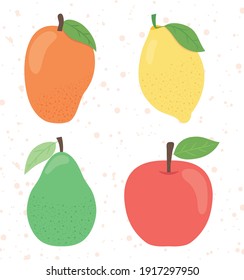 icon set of healthy fruits over white background, flat style, vector illustration