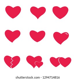 Icon set heart .Collection of love symbols for Valentine card, banner. texture design elements. Isolated on white background. Vector illustration.