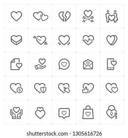 Icon set – heart outline stroke vector illustration on white background