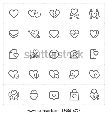 Icon set – heart outline stroke vector illustration on white background