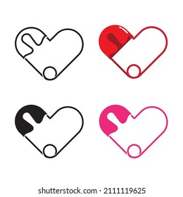 conjunto de iconos de un pin de corazón. Imagen, signo y símbolo del vector