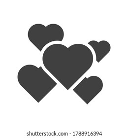 Icon of a set of hearts of different sizes scattered over the area. The location is one after another. Isolated vector glyph on white background.