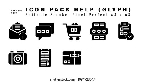 Icon Set of Help Glyph Icons. Contains such Icons as Mark List, Photography, Invoice, Package etc. Editable Stroke. 48x48 Pixel Perfect