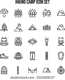 Icon set of Hiking and Adventure