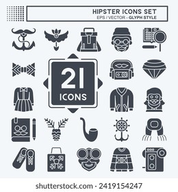 Icon Set Hipster. related to Holiday symbol. glyph style. simple design editable. simple illustration