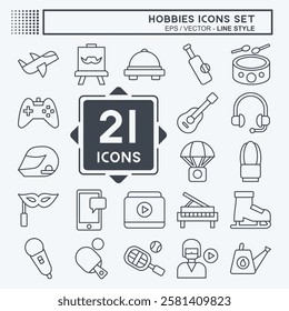 Icon Set Hobbies. related to Education symbol. line style. design editable