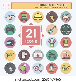 Icon Set Hobbies. related to Education symbol. color mate style. design editable