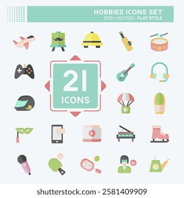 Icon Set Hobbies. related to Education symbol. flat style. design editable