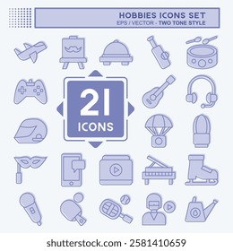 Icon Set Hobbies. related to Education symbol. two tone style. design editable