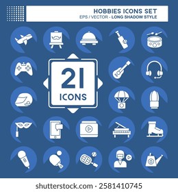 Icon Set Hobbies. related to Education symbol. long shadow style. design editable