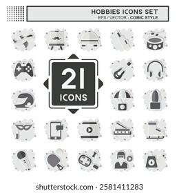 Icon Set Hobbies. related to Education symbol. comic style. design editable