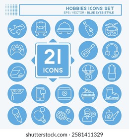 Icon Set Hobbies. related to Education symbol. blue eyes style. design editable