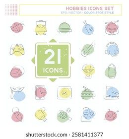 Icon Set Hobbies. related to Education symbol. Color Spot Style. design editable