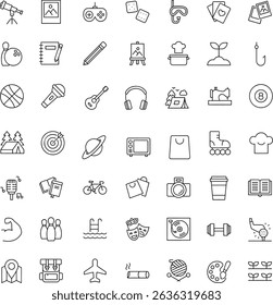 Icon set of hobby leisure freetime activity entertainment. editable stroke. Thin line icons, flat illustrations.