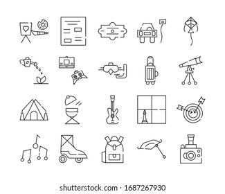 icon set of hobby related outline design, included as pilates, cooking and more.