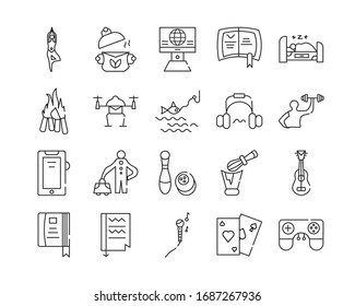icon set of hobby related outline design, included as pilates, cooking and more.