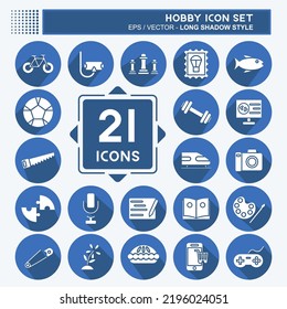 Icon Set Hobby. suitable for education symbol. long shadow style. simple design editable. design template vector. simple illustration