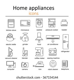 Icon set of home appliances.