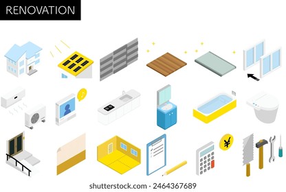 Icon set for home renovation, isometric illustration, Vector Illustration