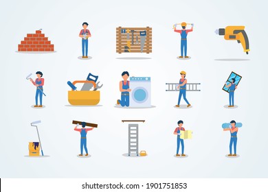 icon set of home repair concept over white background, flat style, vector illustration