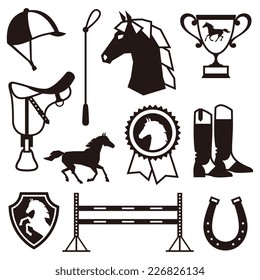 Icon set with horse equipment in flat style.