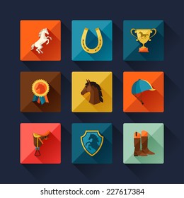 Icon set with horse equipment in flat style.