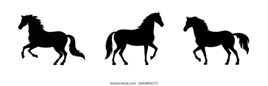 Icon set of horse silhouette