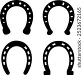 Icon set of horseshoe hose shoe. Thin line icons flat vector illustrations isolated on white transparent background