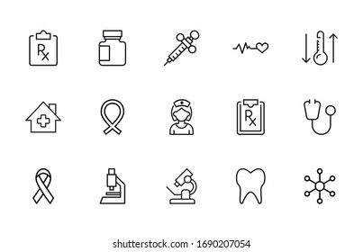 Icon set of hospital. Editable vector pictograms isolated on a white background. Trendy outline symbols for mobile apps and website design. Premium pack of icons in trendy line style.