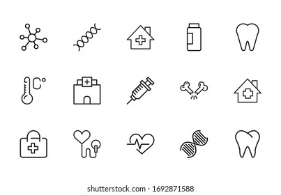 Icon set of hospital. Editable vector pictograms isolated on a white background. Trendy outline symbols for mobile apps and website design. Premium pack of icons in trendy line style.