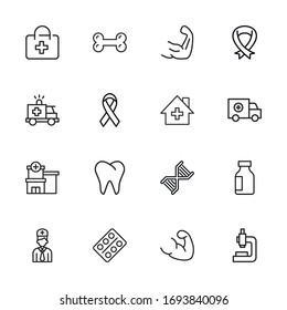 Icon set of hospital. Editable vector pictograms isolated on a white background. Trendy outline symbols for mobile apps and website design. Premium pack of icons in trendy line style.