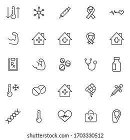 Conjunto de iconos del hospital. Pictogramas vectoriales editables aislados en un fondo blanco. Símbolos de diseño para aplicaciones móviles y diseño de sitios web. Paquete Premium de iconos en estilo de línea de moda.