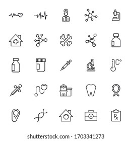 Icon set of hospital. Editable vector pictograms isolated on a white background. Trendy outline symbols for mobile apps and website design. Premium pack of icons in trendy line style.
