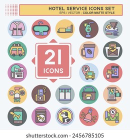 Icon Set Hotel Service. related to Holiday symbol. color mate style. simple design illustration