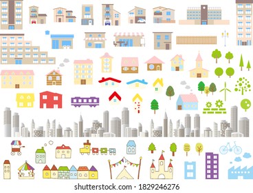 icon set of house building city 
