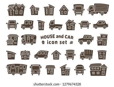 icon set of house and car - monochrome silhouette - arc upper version