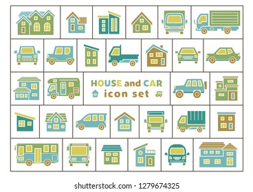 icon set of house and car - silhouette color -