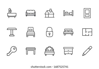 Icon set of house. Editable vector pictograms isolated on a white background. Trendy outline symbols for mobile apps and website design. Premium pack of icons in trendy line style.