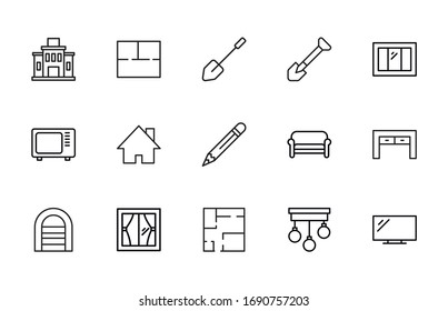 Icon set of house. Editable vector pictograms isolated on a white background. Trendy outline symbols for mobile apps and website design. Premium pack of icons in trendy line style.