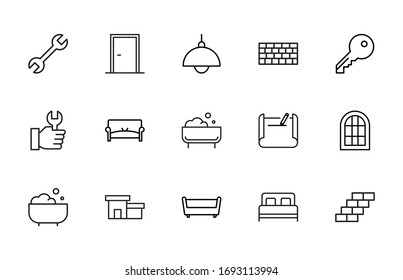 Icon set of house. Editable vector pictograms isolated on a white background. Trendy outline symbols for mobile apps and website design. Premium pack of icons in trendy line style.