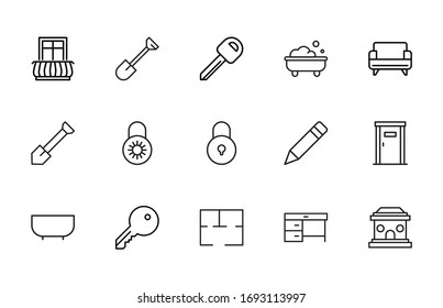 Icon set of house. Editable vector pictograms isolated on a white background. Trendy outline symbols for mobile apps and website design. Premium pack of icons in trendy line style.